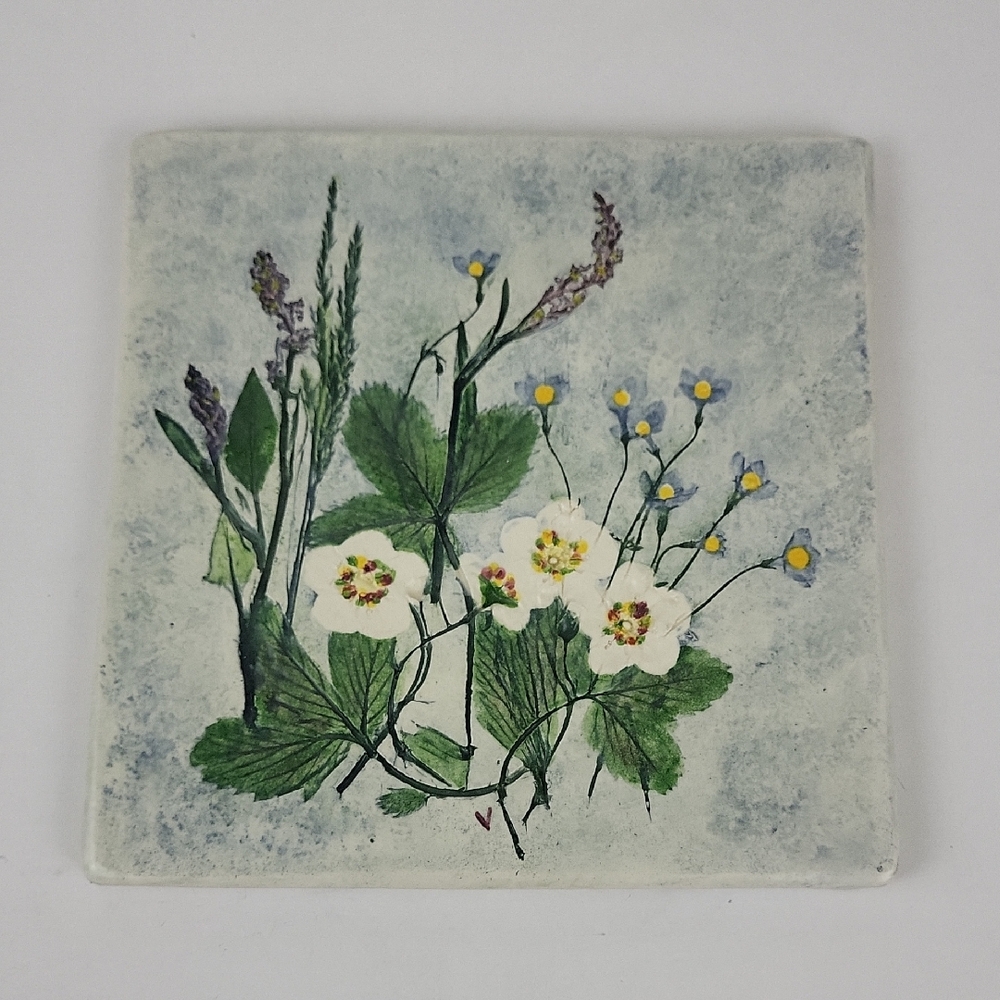 Vintage Salt Marsh Pottery Floral 6" x 6" Trivet / Wall hanging Boho